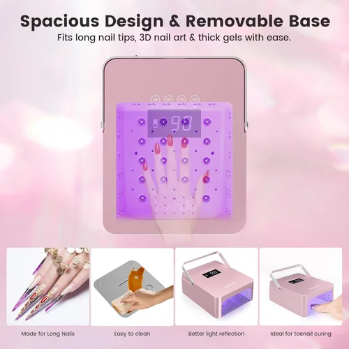 Vista 7 de Lavinda Lámpara de uñas profesional grande de 60 W con mango portátil, secador de uñas UV/LED con características de control de doble temperatura