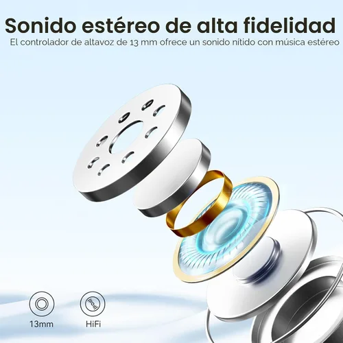 Vista 6 de Auriculares inalámbricos, auriculares Bluetooth 5.3, 40 horas de reproducción, estéreo de graves profundos, pantalla de alimentación LED Púrpura