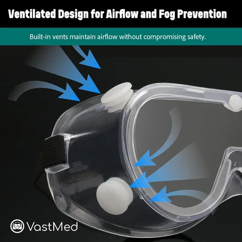 Vista 6 de Gafas de seguridad protectoras antivaho con lente transparente de visión amplia, ajustables para el polvo que se ajustan sobre las gafas