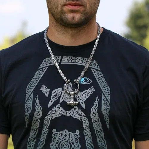 Vista 6 de VikingsBrand - Collar de cadena para hombre con colgante de Mjolnir y dos cuentas de estilo rústico