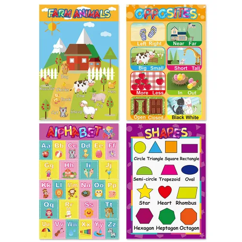 Vista 3 de Carteles educativos para niños en edad preescolar, niños y niñas, aulas, alfabeto, números, formas, colores, estaciones, semana, meses, más, 11 x 16