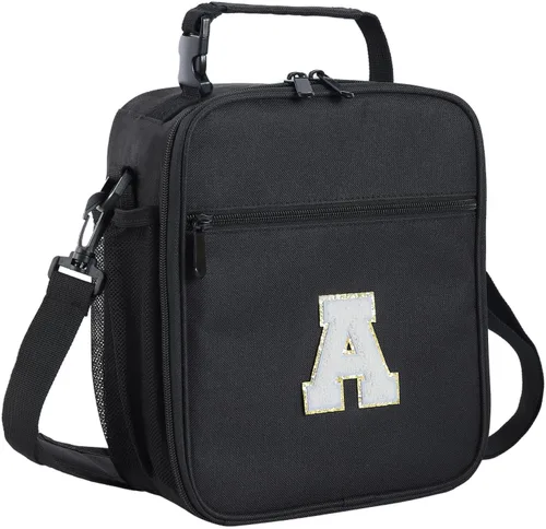 Vista 64 de ELEFOCUS Lonchera aislada con inicial para mujeres y hombres, bolsa de almuerzo personalizada con monograma con correa de hombro ajustable