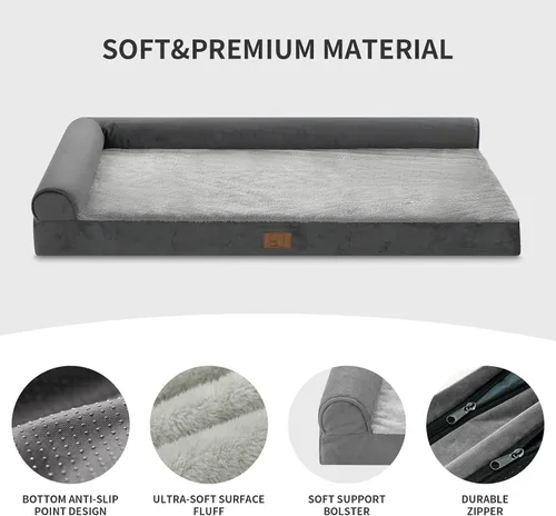 Vista 3 de Cama acolchada para perros extragrandes, camas ortopédicas en forma de L de espuma viscoelástica con funda extraíble lavable, acogedor sofá de felpa