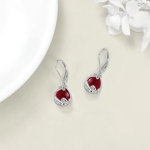 Vista 208 de Aretes colgantes con forma de lágrima de filigrana de piedra lunar de plata de ley 925 con cierre de palanca para mujer, regalos de joyería