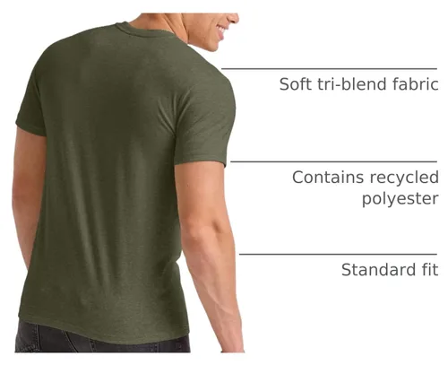 Vista 4 de Hanes Camiseta Ligera Originals para Hombre, Camisetas de Cuello Redondo para Hombres, Camiseta Tri-Blend, Disponible en Talla Tall Miltary Gren