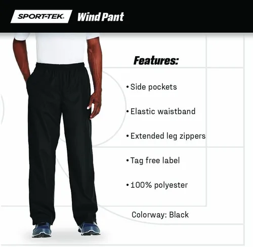 Vista 4 de SPORT-TEK Pantalón de viento unisex Pantalones deportivos para hombres y mujeres, pantalones deportivos ligeros repelentes al agua con cintura