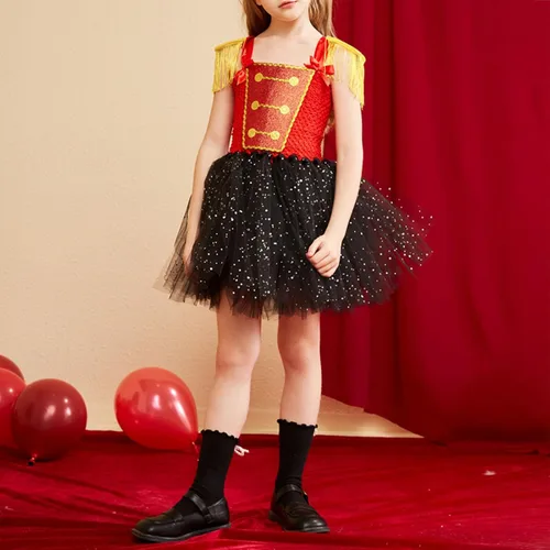 Vista 5 de HUIJZG Disfraz de soldado de Navidad para niños y niñas, con lentejuelas, tutú de tul, conjunto de sombrero, disfraz de fiesta de cosplay