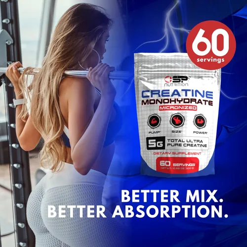 Vista 6 de Creatina de SP Nutrition - Monohidrato de creatina 100% pura Fuerza muscular, potencia y recuperación Fórmula de rendimiento antes y después