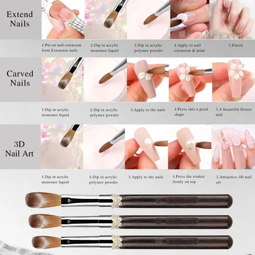 Vista 6 de Kolinsky - Cepillo de uñas acrílicas, 100% cabello Kolinsky, cepillo profesional de arte de uñas para aplicación acrílica, extensión de uñas