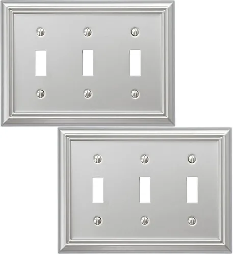 Vista 24 de OKAWYC Adler - Placa de pared de metal para interruptor de luz de palanca/decorador, paquete de 2 unidades, níquel cepillado, 2 Gang