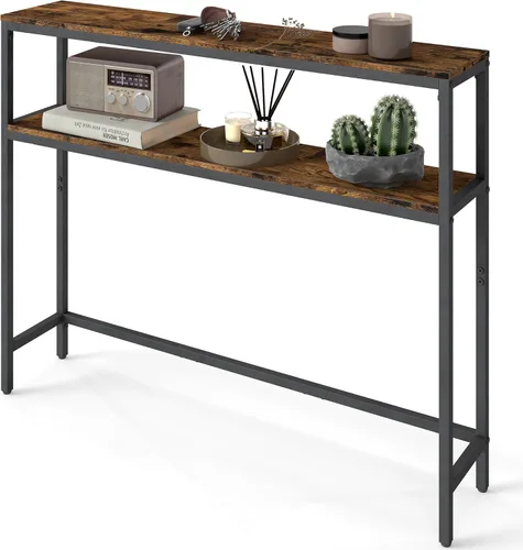 Vista 8 de VASAGLE Mesa consola, mesa de sofá estrecha de 2 niveles con 2 estantes, 7.9 x 31.5 x 31.5 pulgadas, para sala de estar, pasillo, entrada, gris