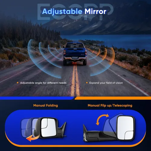 Vista 5 de ECCPP Par de espejos de remolque de repuesto plegable manual ajustable para 94-97 para Dodge para Ram 1500 2500 3500 camión