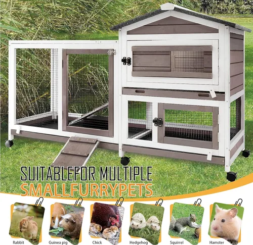Vista 4 de PetsCosset - Jaula para conejos de 57" de largo, para interior y exterior, de 2 pisos, jaula grande para conejos con área descubierta, jaula