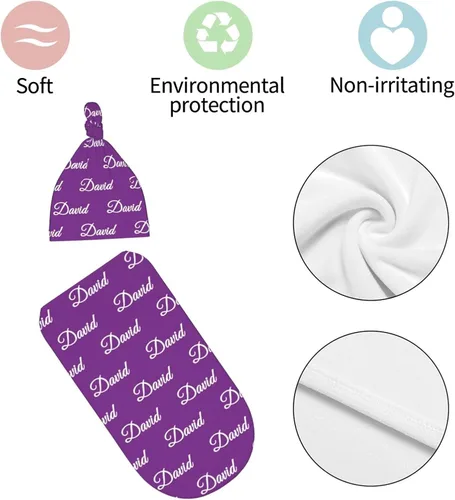 Vista 4 de Manta de bebé personalizada y sombrero con nombre – Mantas coloridas para bebés, manta suave personalizada para recién nacidos, regalos