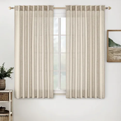 Vista 61 de MIULEE - Cortinas semitraslúcidas suaves y gruesas con textura de lino para cocina y ventana de baño, con trabilla trasera y bolsillo para Blanco