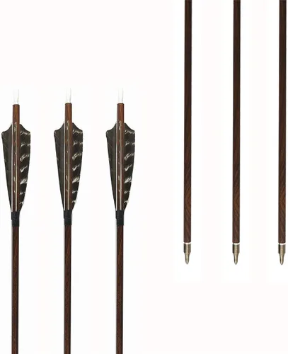Vista 6 de Tiro con arco flechas de carbono de grano de madera eje 500 columna vertebral con plumas Fletching para caza tiro