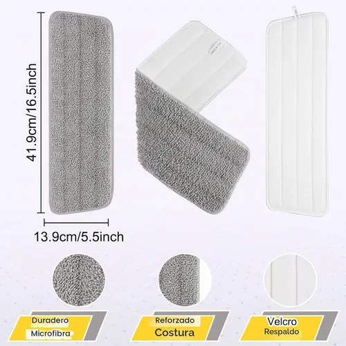 Vista 3 de Paquete de 6 almohadillas reutilizables de 16.5 pulgadas, cabezales de repuesto de trapeador de microfibra para mopas húmedas y secas, compatibles