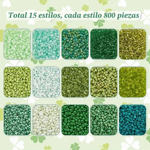 Vista 4 de PH PandaHall 12000 cuentas de semillas verdes de 0.079 in, 12/0 cuentas de 15 colores verdes