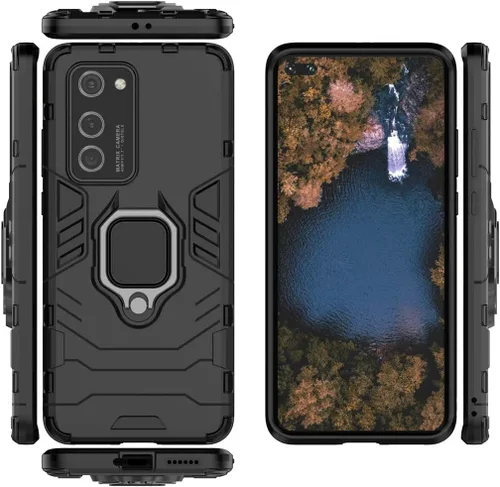 Vista 3 de LuluMain - Funda compatible con Huawei P40 Pro, soporte de anillo de metal (funciona con soporte magnético para automóvil), funda resistente de Negro