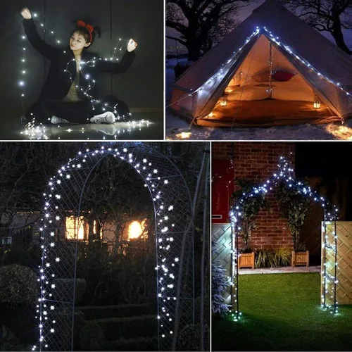 Vista 4 de RUICHEN Guirnalda de luces LED USB de 20 pies con interruptor de encendido/apagado, luces de alambre de cobre impermeables para dormitorio, pared