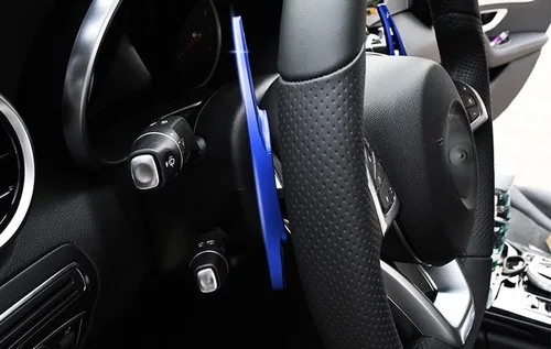 Vista 5 de iJDMTOY Extensiones de paleta grandes de aluminio azul deportivo compatibles con Mercedes Benz W205 Clase C 2015-2021, Clase E W213, Clase C117 CLA