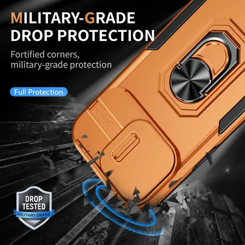 Vista 4 de Funda de teléfono para iPhone 14 Pro Max, funda para iPhone 14 Pro Max con cubierta para lente de cámara, con soporte de anillo y pie de apoyo