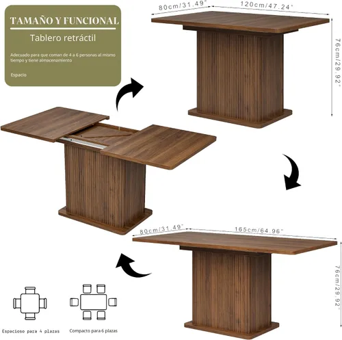 Vista 2 de Mesa de comedor extensible para cocina de 4-6, 47-65 pulgadas, mesa de comedor rectangular con 2 puertas, gran almacenamiento, muebles de cena