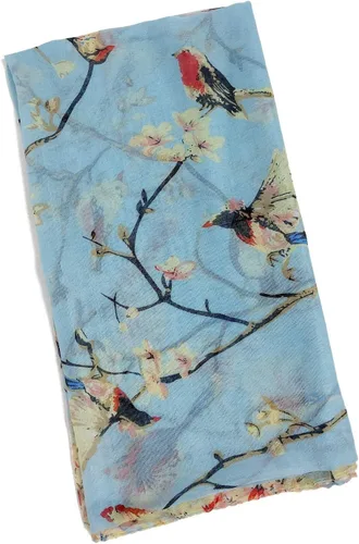 Vista 8 de GERINLY - Bufanda ligera rectangular con estampado de pájaros de primavera