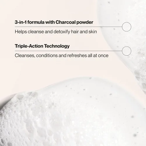 Vista 3 de Suave Men Champú 3 en 1 de limpieza profunda, acondicionador y gel de baño con polvo de carbón, desintoxica y limpia el cabello y la piel, elimina