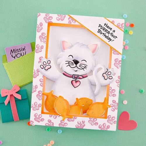 Vista 5 de Spellbinders STP-201 Stampendous Kitty Hugs Faces and Sentiments - Juego de sellos transparentes de The Stampendous Hugs Collection