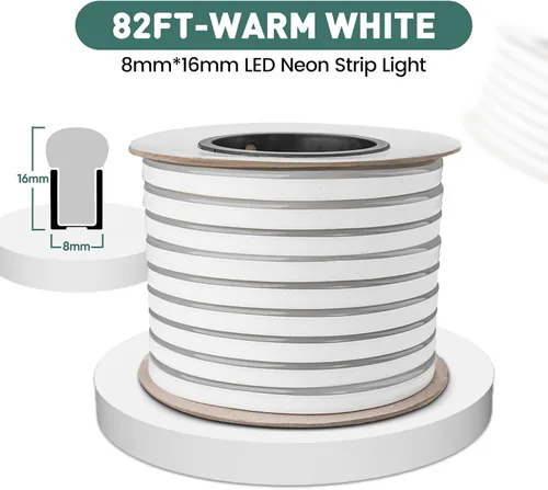 Vista 2 de GZBtech Tira de luces LED flexibles de neón de 82 pies, tira de luz impermeable CA de 110-120 V, 2800 K para cortar, conectable, iluminación de neón