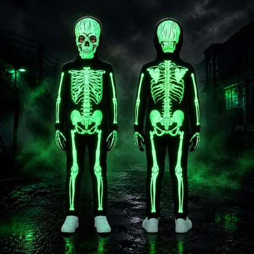 Vista 6 de Disfraz de Halloween con estampado 3D de esqueleto para niños
