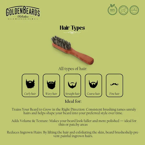 Vista 6 de Golden Beards - Cepillo vegano para barba – Mango de bambú y cerdas a base de plantas – Cepillo ecológico para el cuidado de la barba para hombres