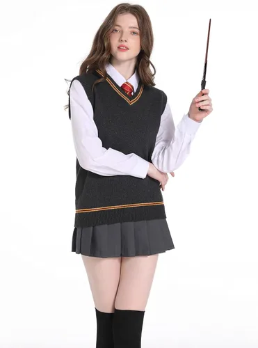 Vista 3 de Loiahoer Chaleco unisex de punto, chaleco sin mangas, cuello en V, sin mangas, para cosplay, uniforme escolar, otoño e invierno