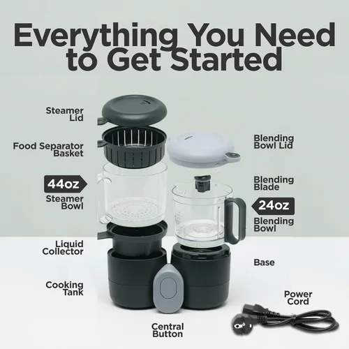 Vista 2 de Vaporizador y licuadora de alimentos para bebés, procesador de alimentos multifunción 4 en 1 y vaporizador con licuadora, descongelación