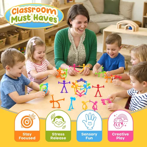 Vista 5 de OleOletOy Juguetes Fidget de Succión para Niños: Paquete de 21 Juguetes de Personas con Ventosa - Juguetes Fidget a Granel Juguetes de Caja