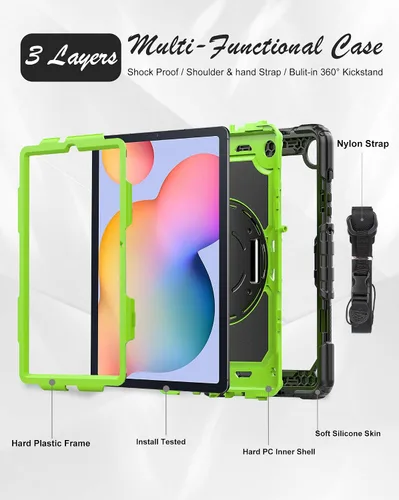 Vista 5 de Funda para Samsung Galaxy Tab S6 Lite de 10.4 pulgadas 2024/2022/2020 (SM-P610/P615/P613/P619), protección con soporte giratorio, correa de hombro