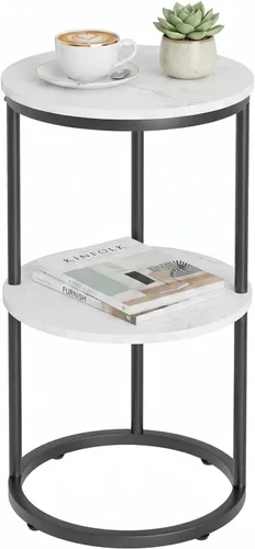 Vista 11 de Mesa auxiliar en forma de C, mesa auxiliar redonda de madera para sofá, mesa de sofá pequeña con marco de metal para dormitorio, sala de estar