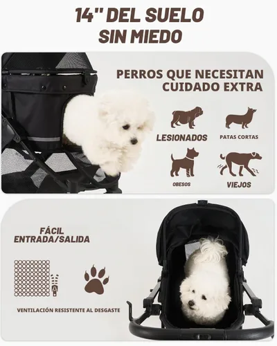 Vista 7 de HITTITE Cochecito para mascotas con cubierta resistente a la intemperie, cochecito todo terreno para gatos y perros de 4 ruedas con toldo ajustable