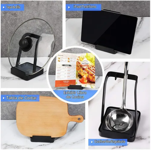 Vista 5 de NiHome Versátil tapa para olla, soporte para cucharón, almohadilla multiusos para espátula, tabla de cortar, soporte para cucharas, utensilios