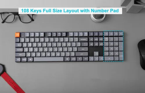 Vista 4 de Keychron Teclado mecánico inalámbrico ultra delgado K5 Max, QMK/VIA programable de 3 modos Bluetooth/2.4 GHz/cableado con retroiluminación RGB
