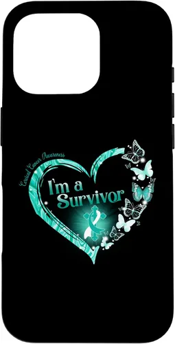 Vista 20 de Teal Ribbon Butterfly Cervical Cancer I'm A Survivor Case for iPhone 17