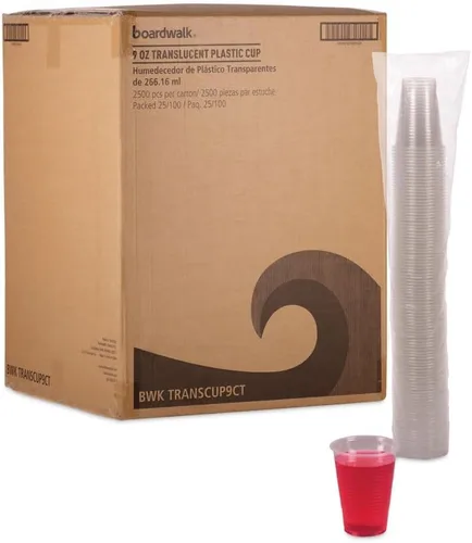 Vista 3 de Boardwalk BWKTRANSCUP9CT - Vasos fríos de plástico de polipropileno de 9 onzas - translúcidos (100 tazas/manga, 25 mangas/caja)