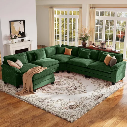 Vista 71 de Sofá modular de gran tamaño de 154 pulgadas, cómodo sofá en forma de U con 3 otomanas móviles, sofá moderno de felpilla de 7 plazas para sala