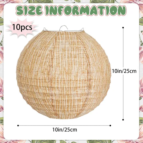 Vista 2 de 10 linternas de papel bohemias neutras de 10 pulgadas Decoración colgante de arpillera rústica para bodas, baby shower, dormitorio, patio en casa