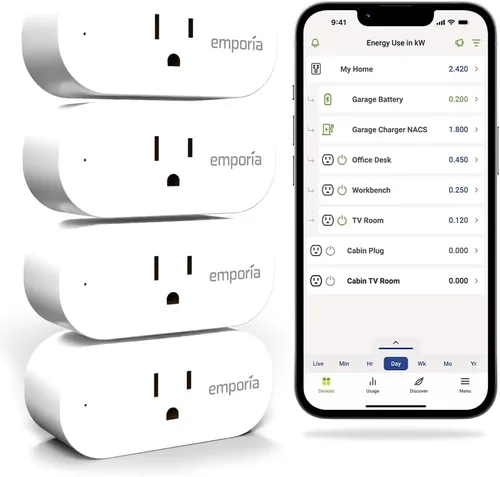 Vista 9 de Emporia Monitor de energía con 16 sensores + 4 enchufes inteligentes, seguimiento del uso de electricidad en todo el hogar y control en tiempo real