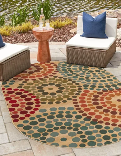 Vista 10 de Unique Loom Outdoor Modern Collection - Alfombra de área - Spark (4 pies 1 pulgada octágono beige/borgoña)