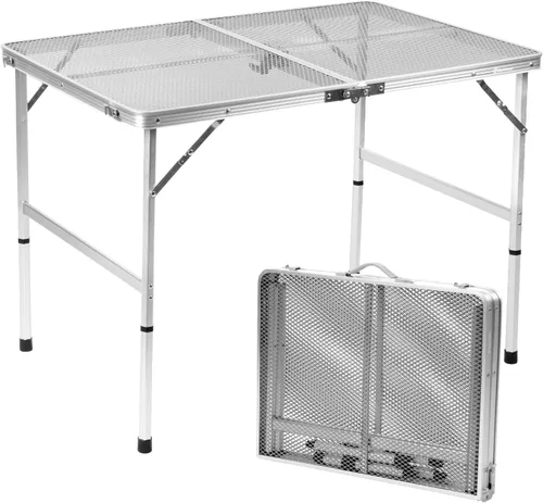 Vista 10 de 3 Ft Folding Camping Table, Adjustable Height 16.5-26 in, Metal Grill Table Negro