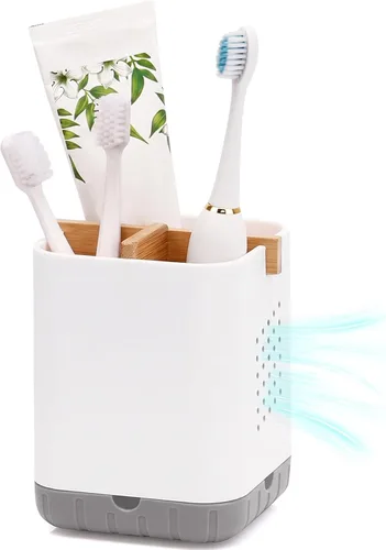 Vista 9 de Boperzi Portacepillos de dientes negros para baño, soporte eléctrico para cepillos de dientes con divisor de bambú, cepillo de dientes