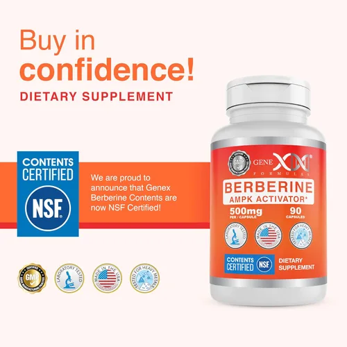 Vista 2 de Genex Formulas Berberina HCl 500 mg (90 cápsulas) – Certificado NSF para seguridad, calidad y precisión de etiquetado – Apoya la salud inmunológica